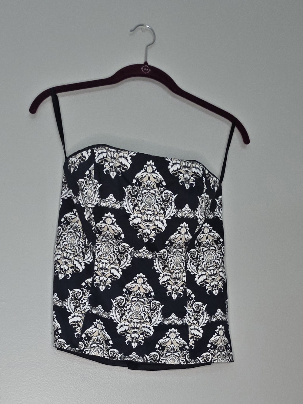 White House Black Market Black & White Damask Strapless Camisole